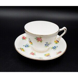 Crown Staffordshire Fine China Tea Cup Saucer Rose Pansy Floral Bouquet
